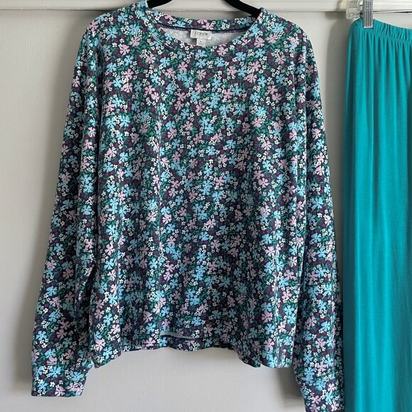 J. Crew Floral French Terry Sweatshirt Size L Blue Green NWOT - Picture 12 of 14